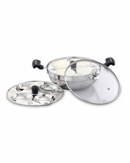 SMALL MULTI KADAI WITH GLASS LID IDUCTION BASE 8 IDLIES